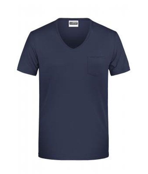 Vīriešu organiskās kokvilnas t-krekls ar V veida kabatu un krūšu kabatu 8004